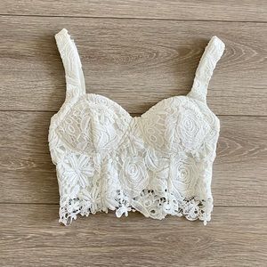 💌SOLD💌 Rumor Boutique White Lace Zip Bustier Bralette Millau Dupe